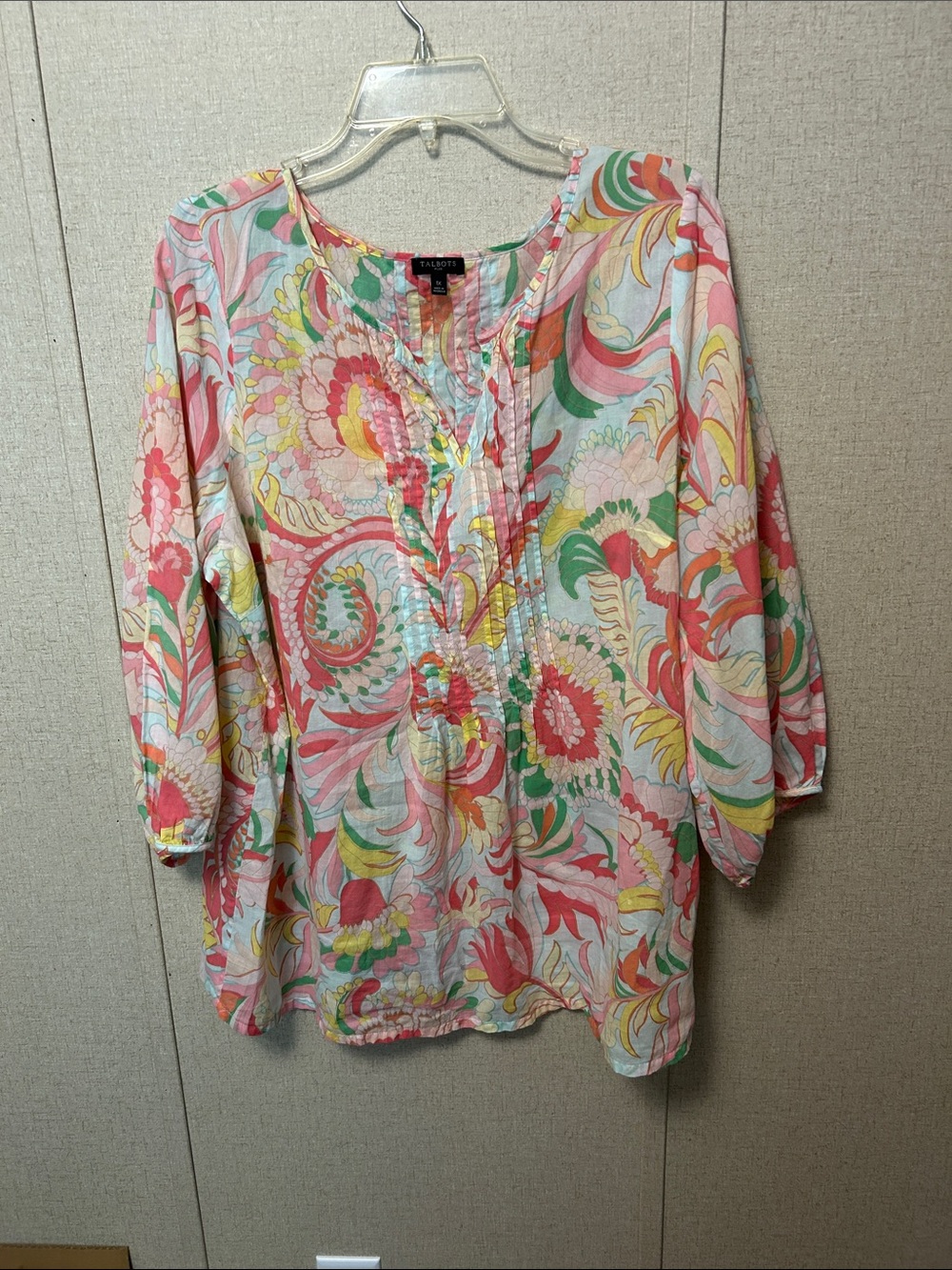 Talbots Multicolor Floral Peasant Tunic - Pink, Green, Yellow